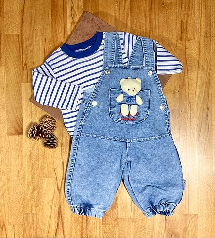 HelloBaby Oyuncak ayılı uzun paça kot slopet tulum