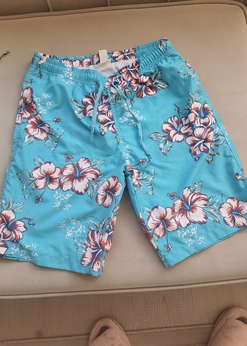 Düğmeli Mavi Çiçekli Erkek Mini Şort - Görsel 7