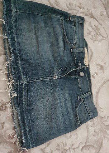 Düğmeli Mavi Denim Mini Etek