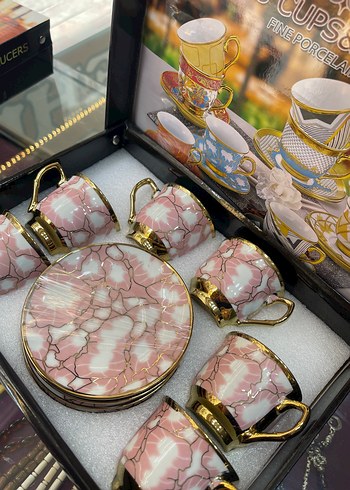 Pembe ve Altın Detaylı 6'lı Kahve Fincan Seti - Görsel 5