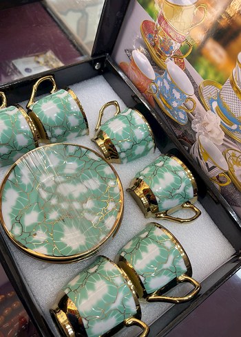 Pembe ve Altın Detaylı 6'lı Kahve Fincan Seti - Görsel 2