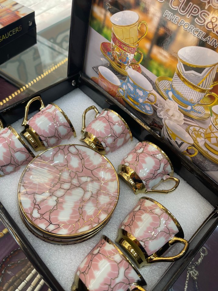 Pembe ve Altın Detaylı 6'lı Kahve Fincan Seti - Görsel 5