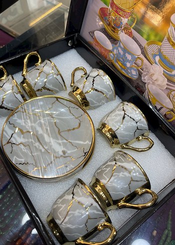 Pembe Gül Desenli Altılı Kahve Fincanı Seti - Görsel 6