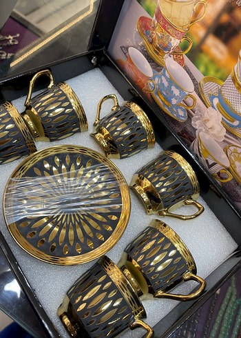 Pembe Gül Desenli Altılı Kahve Fincanı Seti - Görsel 8