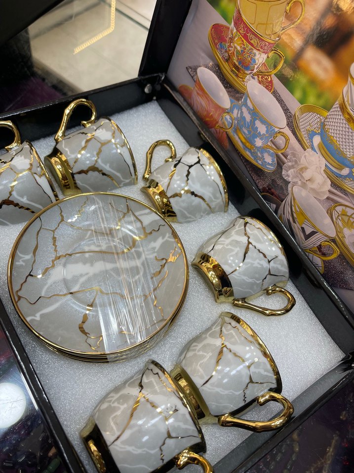 Pembe Gül Desenli Altılı Kahve Fincanı Seti - Görsel 4