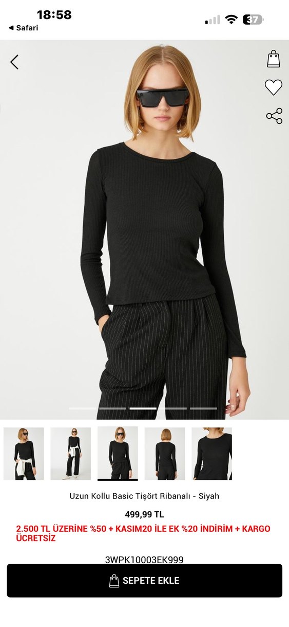 Uzun Kollu Siyah Basic Tişört - Görsel 2