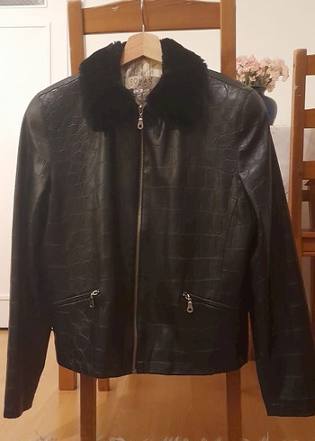 Roman Marka Roman Kadın Siyah Deri Kürklü Biker Ceket