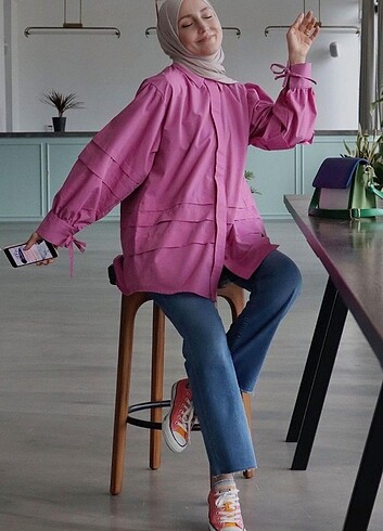 Hooopstore juliet poplin pembe gömlek tunik
