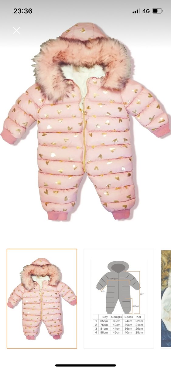 Pembe Nakışlı Kürklü Bebek Kız Tulumu - Görsel 3