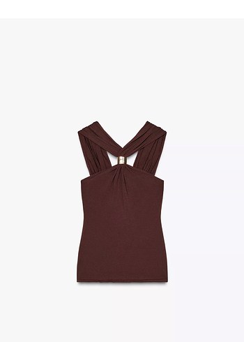 xs Beden Altın Aplikeli Halter Yaka Top