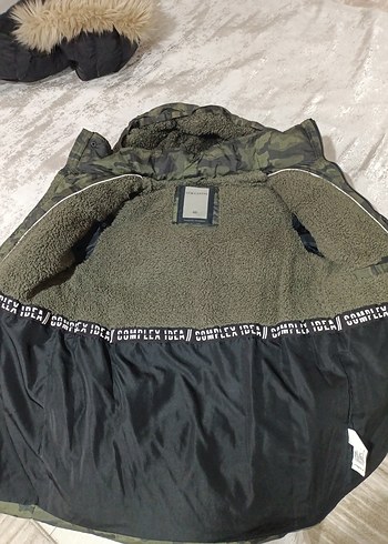 xs Beden Erkek Kamuflaj Desenli Kapüşonlu Parka