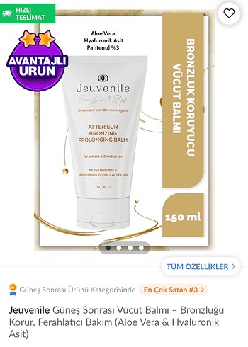 JeuVenile Güneş Sonrası Bronzlaştırıcı Krem - Görsel 6