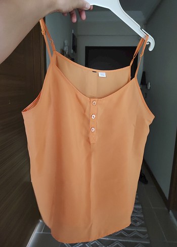 l Beden Yavru Ağzı turuncu Düğmeli Askılı h&m bluz