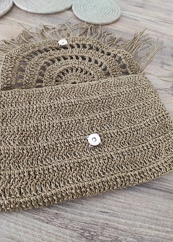 Beden camel Renk Hasır clutch portföy el cantasi