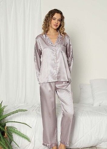 Alimer Pudra Saten Pijama Takımı 