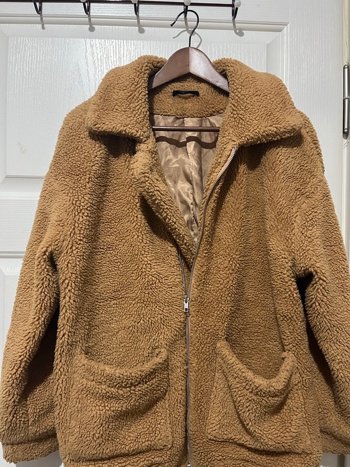 Kahverengi Peluş Kadın Mont - Görsel 3