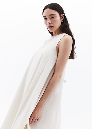 Kadın Beyaz Kolsuz Balon Midi Elbise - Görsel 3