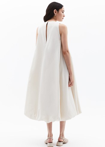 Kadın Beyaz Kolsuz Balon Midi Elbise - Görsel 5