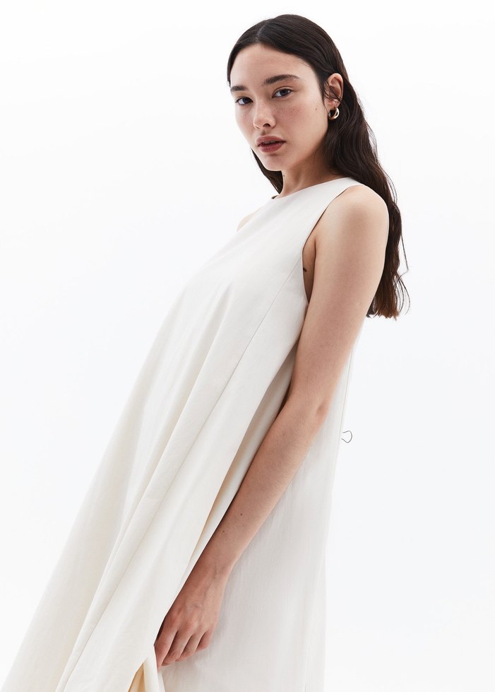 Kadın Beyaz Kolsuz Balon Midi Elbise - Görsel 3