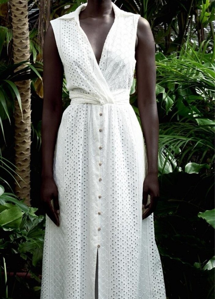 Zara Beyaz Nakışlı Pamuklu Uzun Elbise - Görsel 2