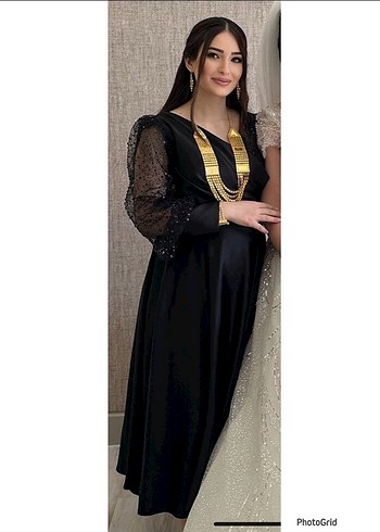 Uzun Siyah Drapeli V Yaka Abiye Elbise - Görsel 5