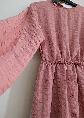 diğer Beden Düğmeli Pembe Uzun Kadın Elbise