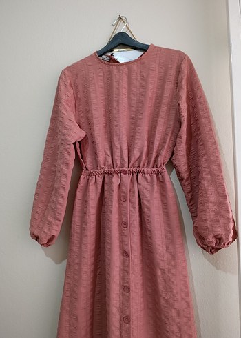 Diğer Düğmeli Pembe Uzun Kadın Elbise