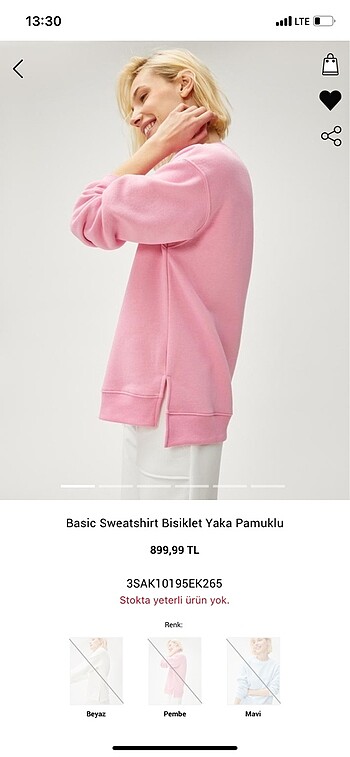 Koton Basic Sweatshirt Bisiklet Yaka Pamuklu