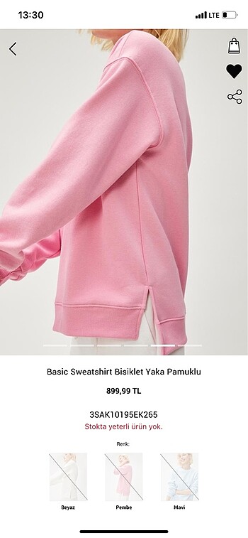 m Beden pembe Renk Basic Sweatshirt Bisiklet Yaka Pamuklu
