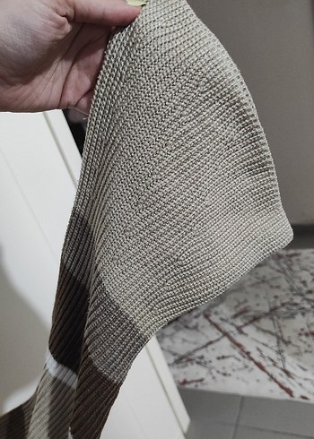 Bej Çizgili Kadın Triko Kazak - Görsel 5