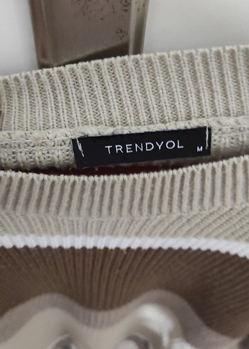 Bej Çizgili Kadın Triko Kazak - Görsel 2