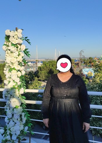 Abiye Siyah Uzun Kollu V Yaka abiye elbise