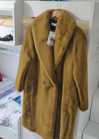 Kahverengi Kadın Midi Boy Suni Kürk Ceket - Görsel 5