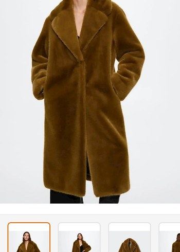 Kahverengi Kadın Midi Boy Suni Kürk Ceket - Görsel 4