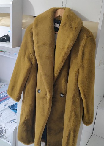 Kahverengi Kadın Midi Boy Suni Kürk Ceket - Görsel 11