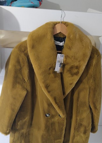 Kahverengi Kadın Midi Boy Suni Kürk Ceket - Görsel 8