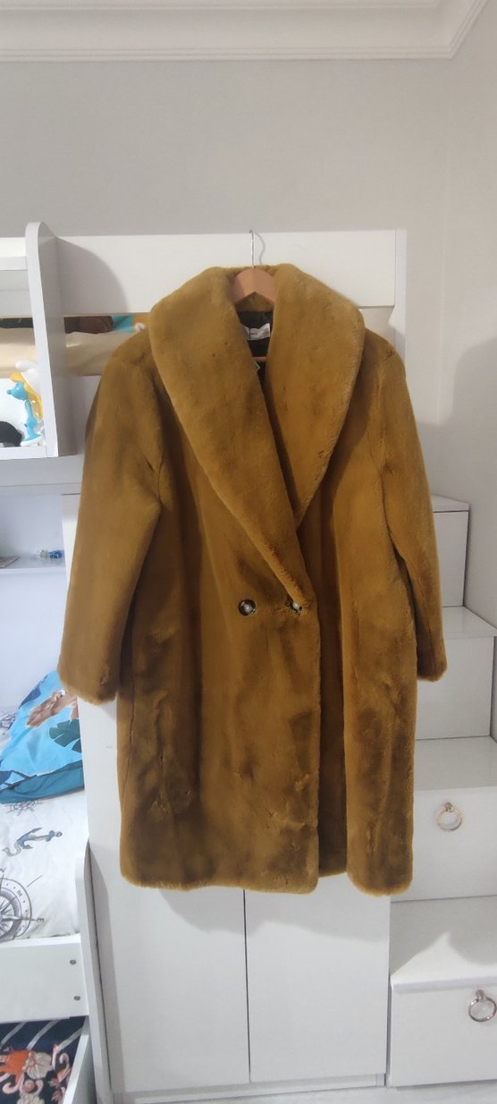 Kahverengi Kadın Midi Boy Suni Kürk Ceket - Görsel 3