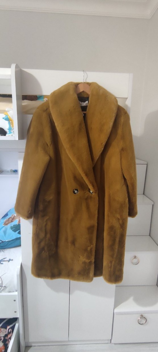 Kahverengi Kadın Midi Boy Suni Kürk Ceket - Görsel 2