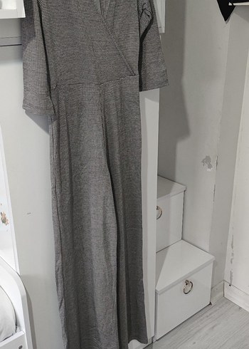 Gri V Yakalı Uzun Kollu Kadın Tulum - Görsel 9