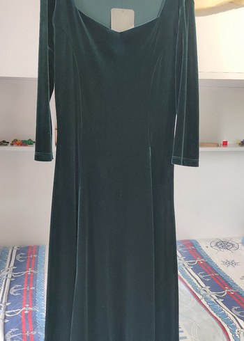 Uzun Kol Drapeli Yeşil Kadın Elbise - Görsel 6