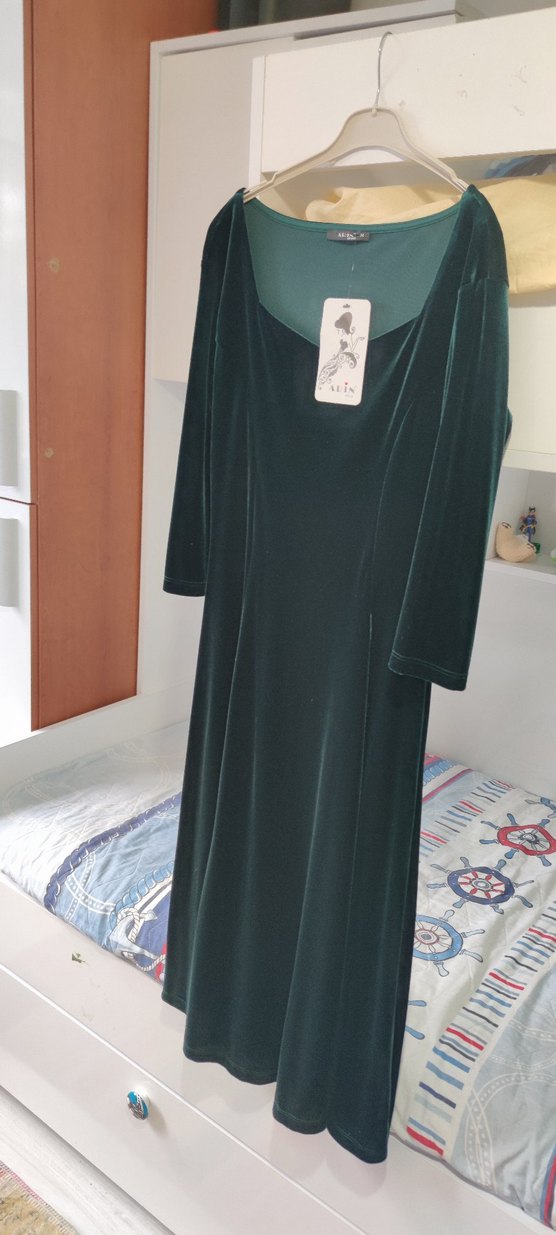 Uzun Kol Drapeli Yeşil Kadın Elbise - Görsel 2