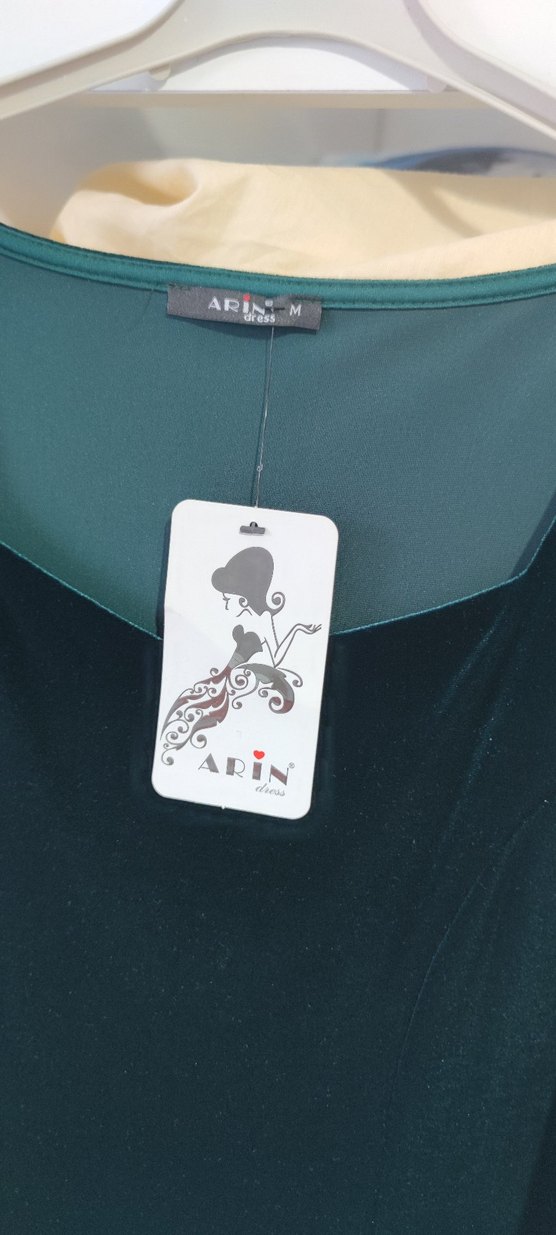 Uzun Kol Drapeli Yeşil Kadın Elbise - Görsel 5