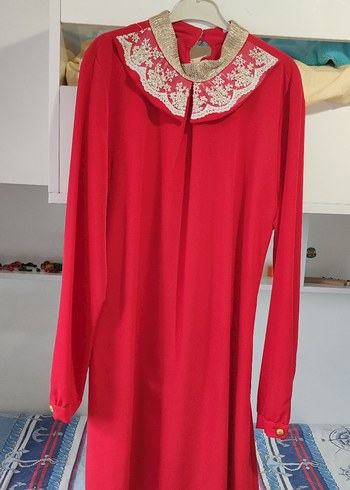 Nakışlı Kırmızı Uzun Tunik - Görsel 6