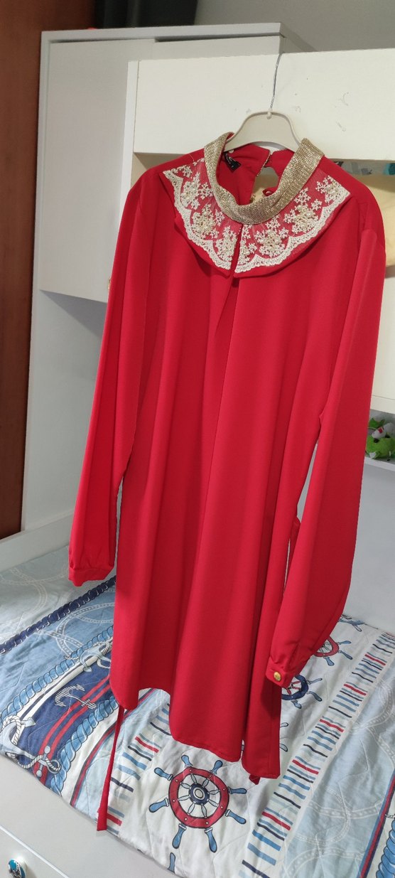 Nakışlı Kırmızı Uzun Tunik - Görsel 4