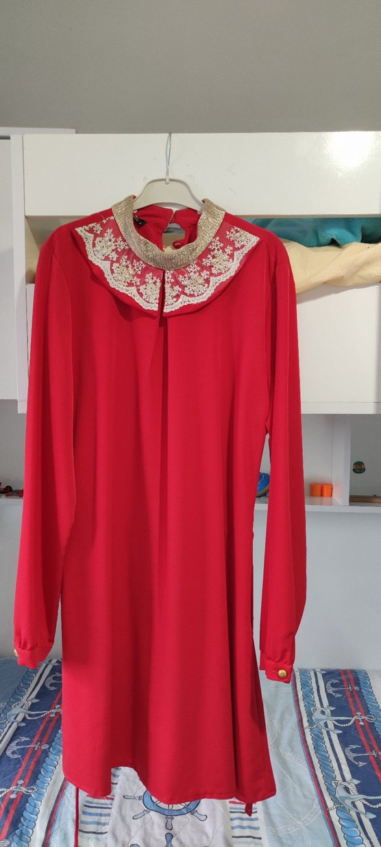 Nakışlı Kırmızı Uzun Tunik - Görsel 2