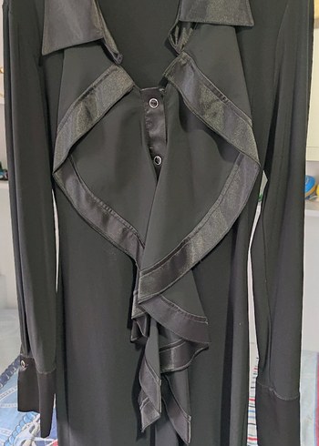 Önden Drapeli Siyah Uzun Kadın Elbise - Görsel 5