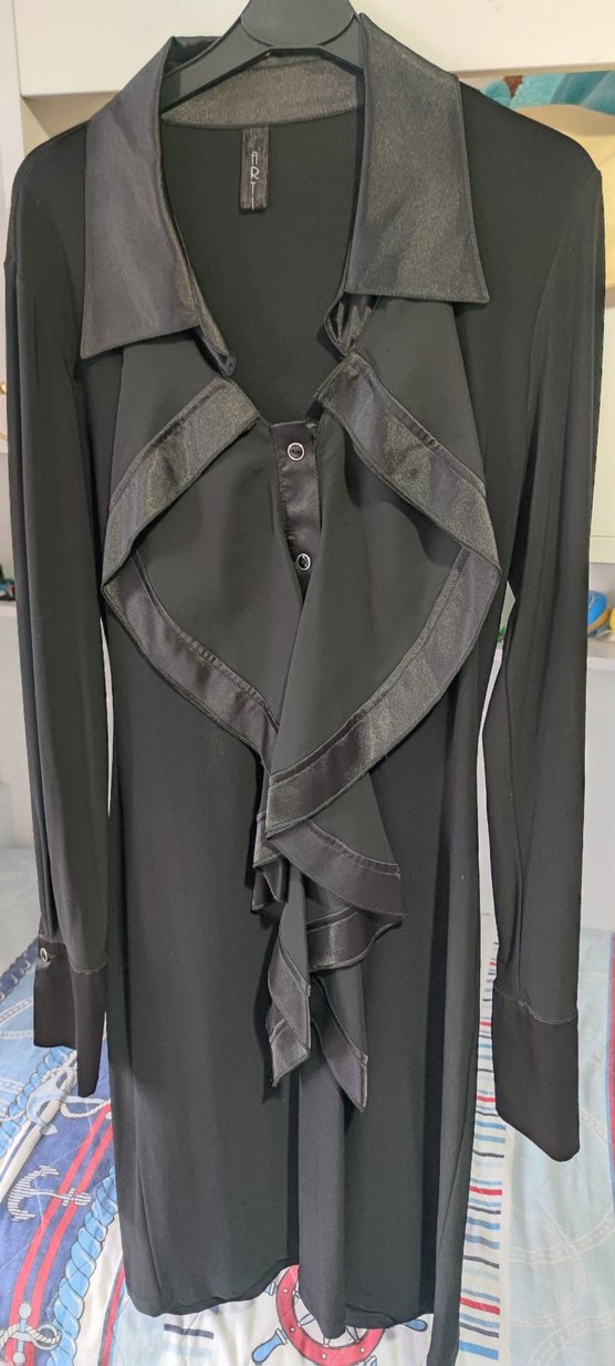 Önden Drapeli Siyah Uzun Kadın Elbise - Görsel 5