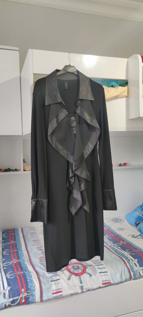 Önden Drapeli Siyah Uzun Kadın Elbise - Görsel 2