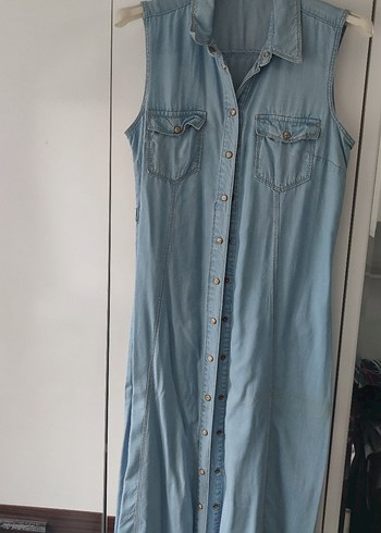 Kadın Mavi Uzun Denim Elbise - Görsel 6