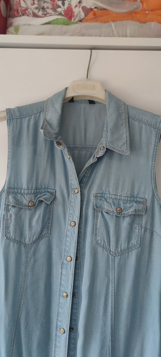 Kadın Mavi Uzun Denim Elbise - Görsel 4